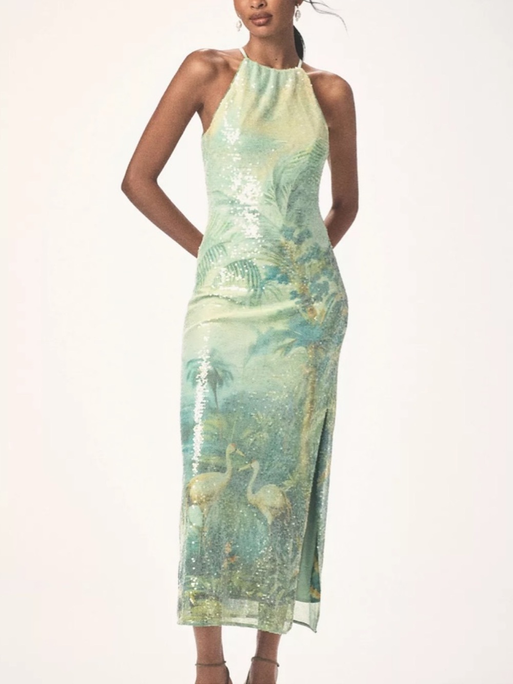 Anthropologie Paulina Halter Green Sequined Midi Dress